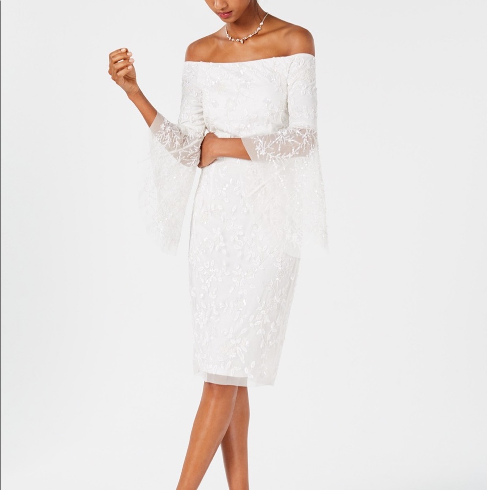 Adrianna Papell Women's Off-The-Shoulder Beaded Dress size 2 NWT